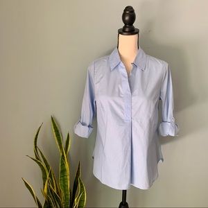 [ Collection L ] Light Blue European Pullover Blouse • Roll Tab Sleeve • Size 6